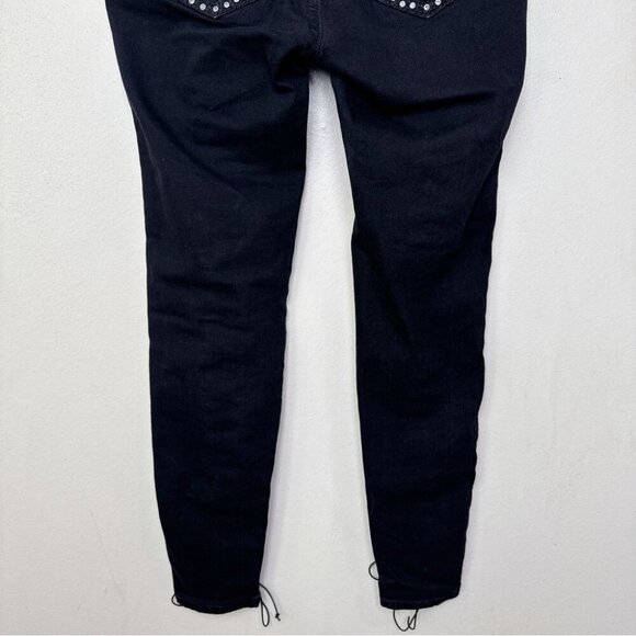 Platinum Plush Womens 7 Rhinestones Lace Up Biker Riding Jeans - Picture 13 of 14